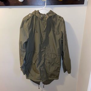 Army Green Hooded Trench Coat - Size Medium